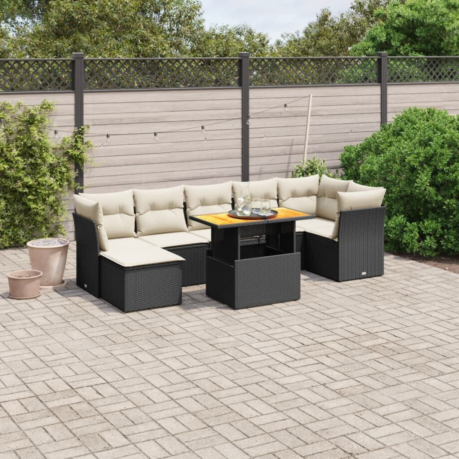 vidaXL 8-delige Loungeset met kussens poly rattan zwart afbeelding 1