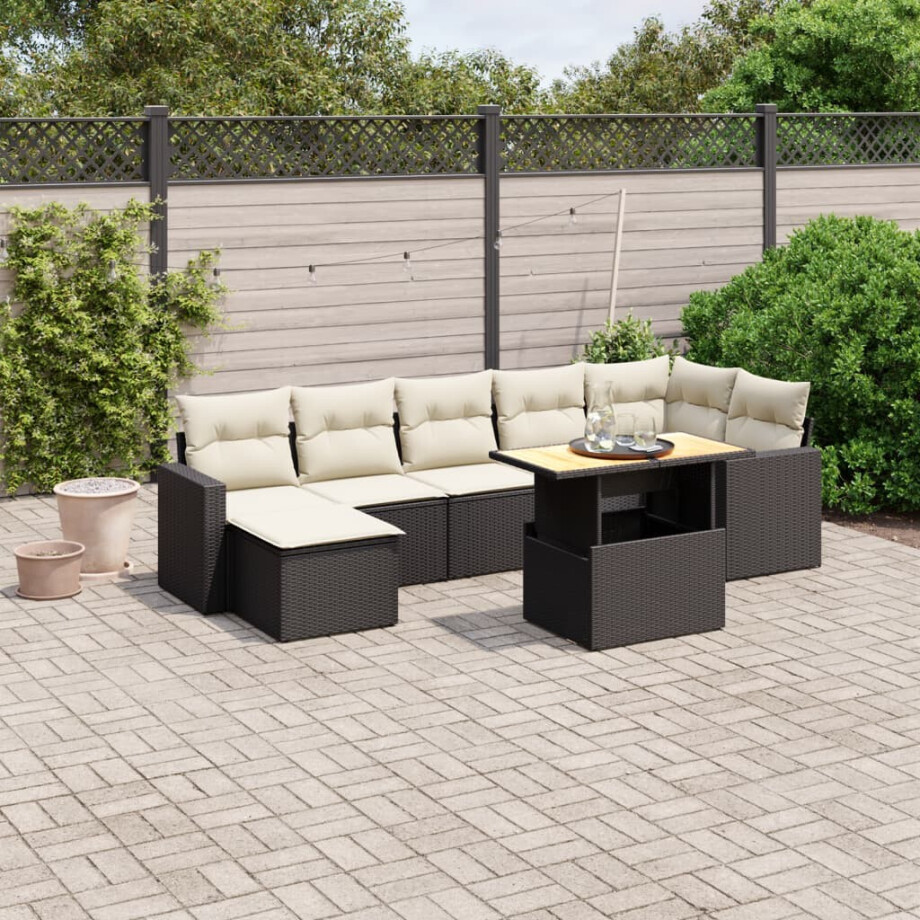 vidaXL 8-delige Loungeset met kussens poly rattan zwart afbeelding 1
