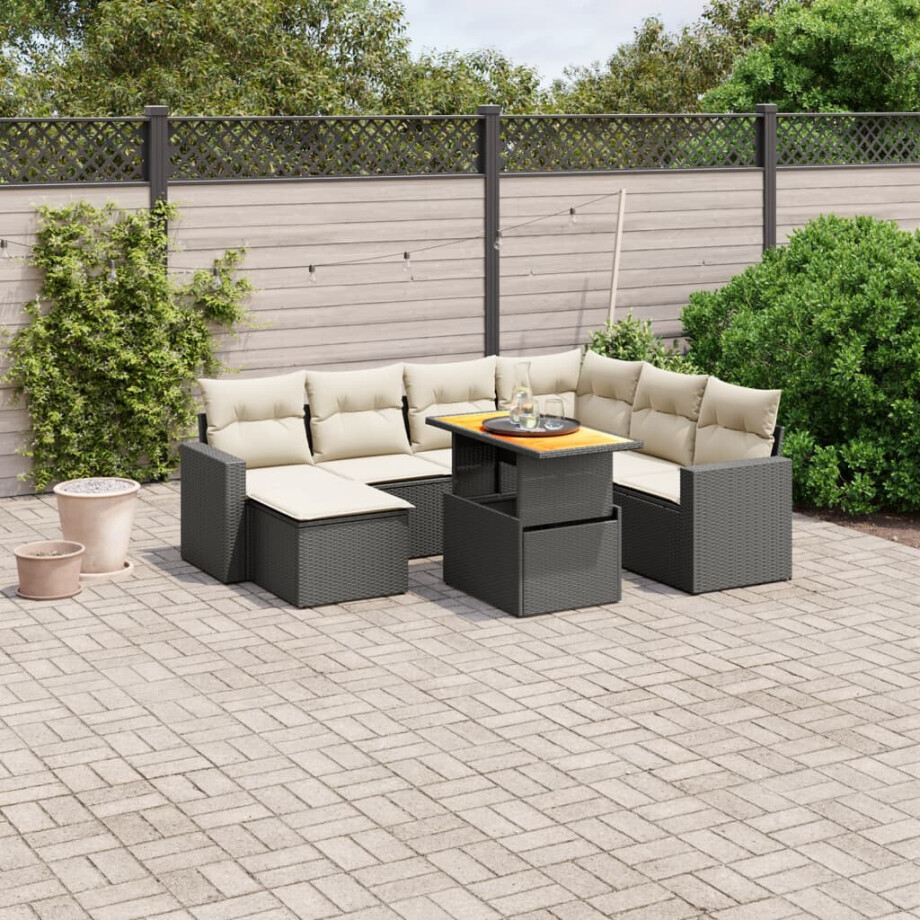 vidaXL 8-delige Loungeset met kussens poly rattan zwart afbeelding 1