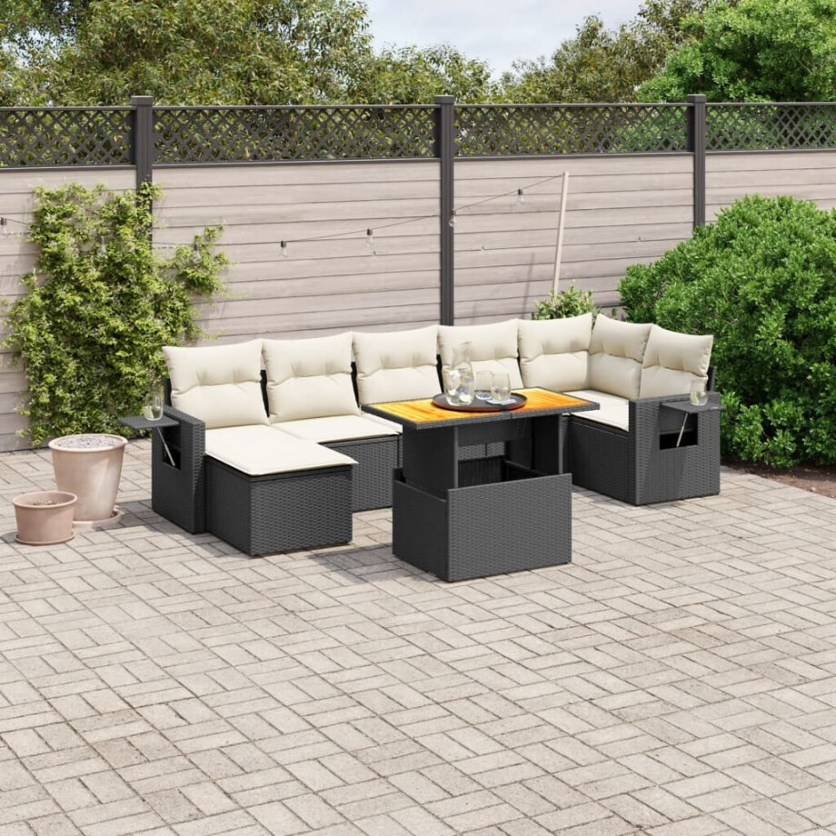 vidaXL 8-delige Loungeset met kussens poly rattan zwart afbeelding 1