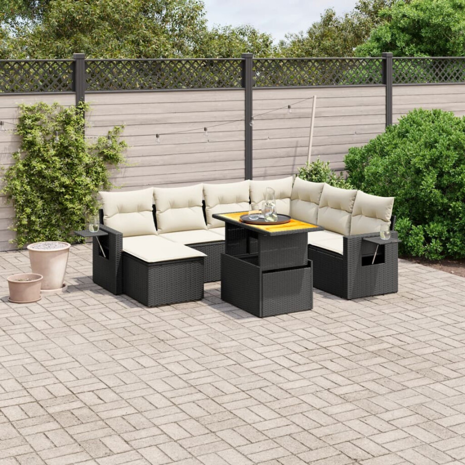vidaXL 8-delige Loungeset met kussens poly rattan zwart afbeelding 1
