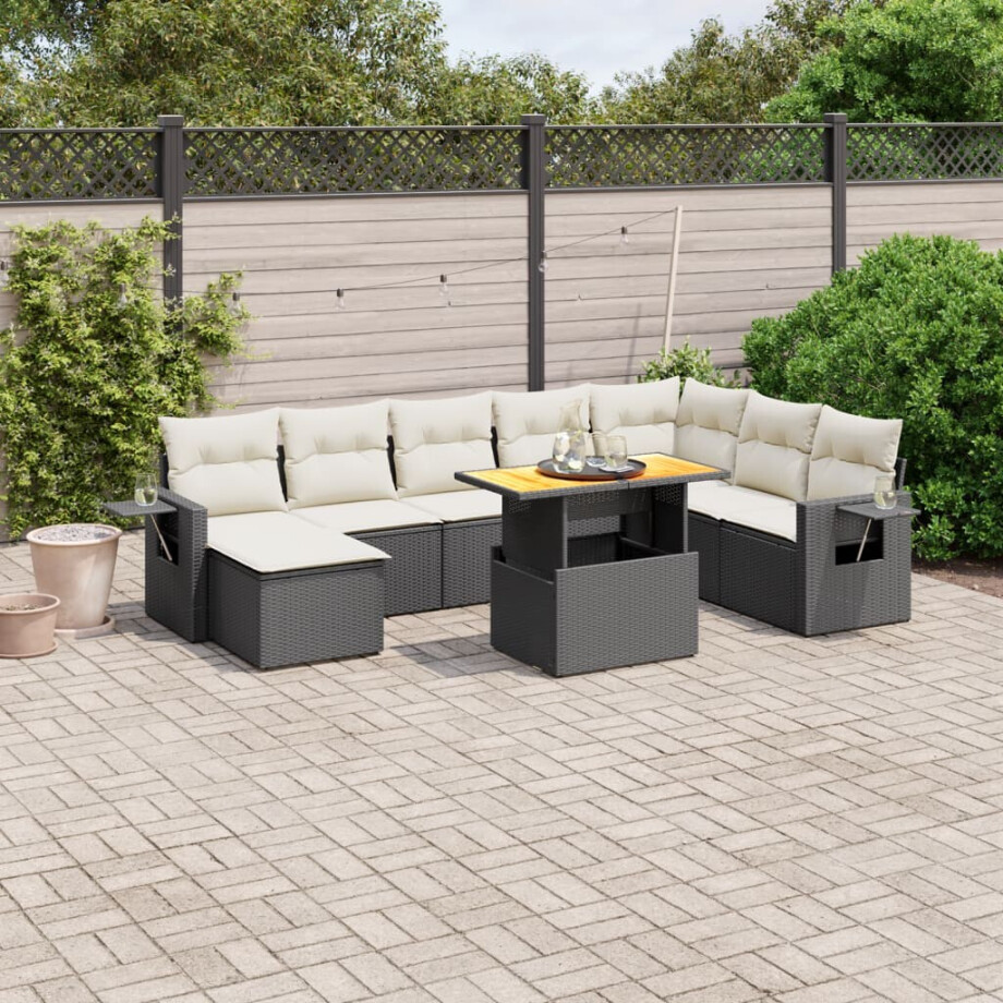 vidaXL 9-delige Loungeset met kussens poly rattan zwart afbeelding 1