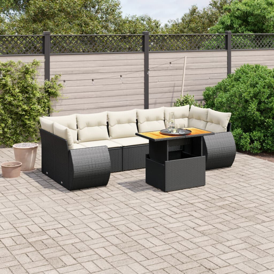vidaXL 8-delige Loungeset met kussens poly rattan zwart afbeelding 1