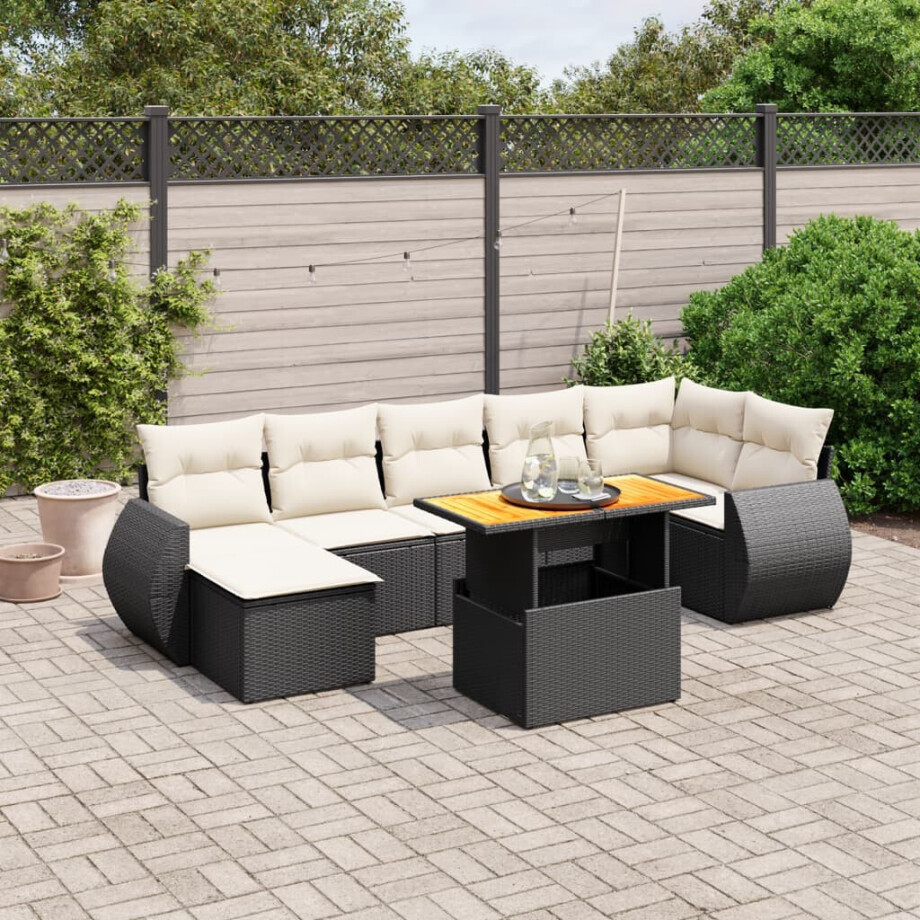 vidaXL 8-delige Loungeset met kussens poly rattan zwart afbeelding 1