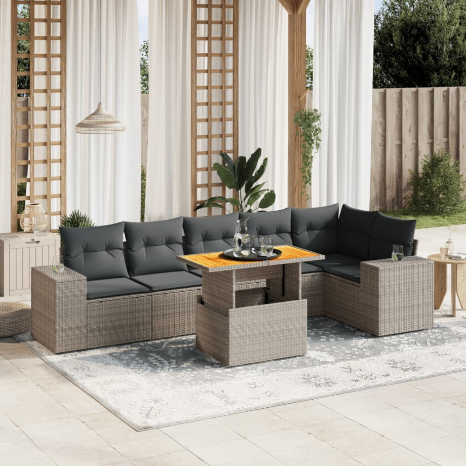vidaXL 7-delige Loungeset met kussens poly rattan grijs vidaXL 7-delige Loungeset met kussens poly rattan grijs afbeelding 1