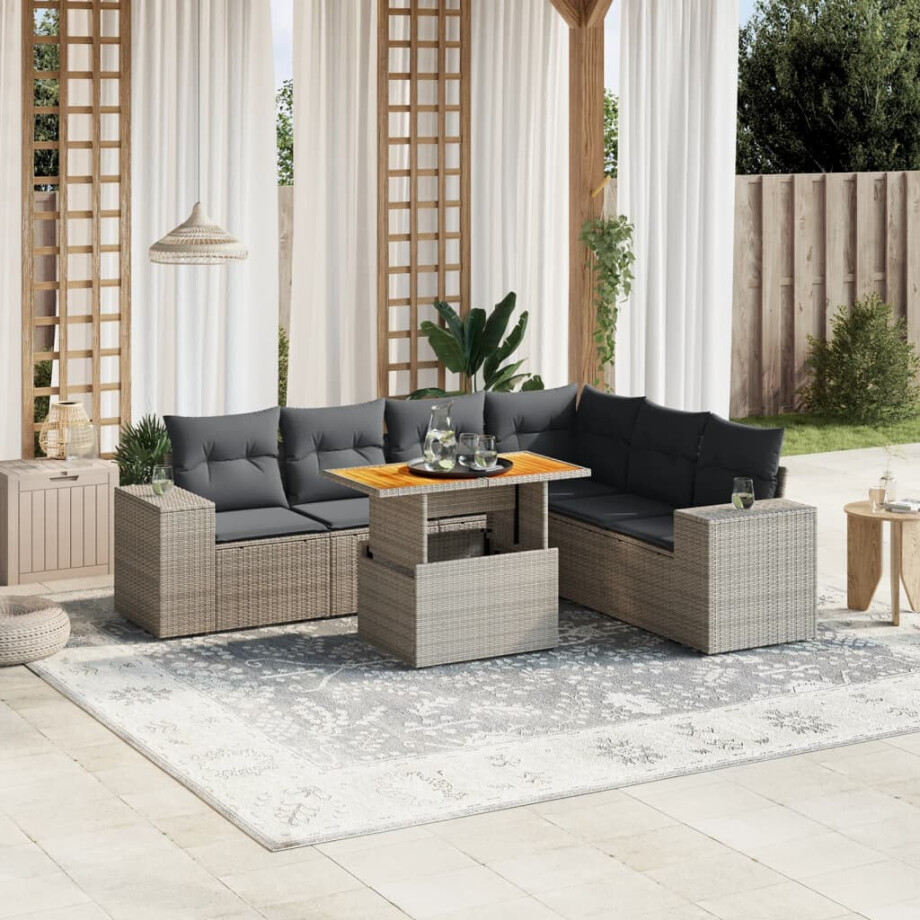 vidaXL 7-delige Loungeset met kussens poly rattan grijs vidaXL 7-delige Loungeset met kussens poly rattan grijs afbeelding 1