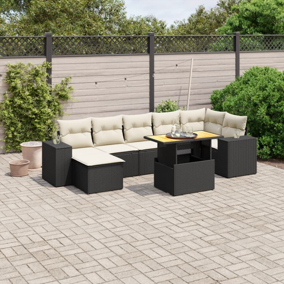 vidaXL 8-delige Loungeset met kussens poly rattan zwart afbeelding 1