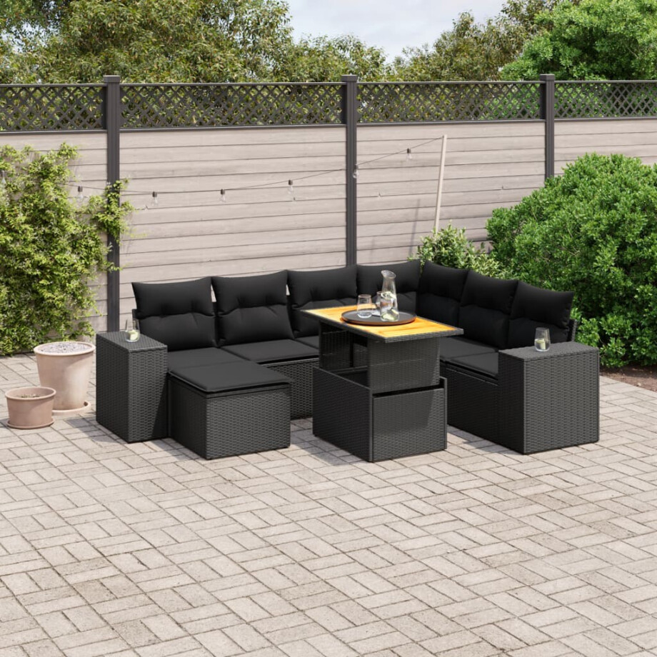 vidaXL 8-delige Loungeset met kussens poly rattan zwart afbeelding 1