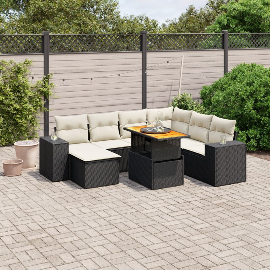vidaXL 8-delige Loungeset met kussens poly rattan zwart afbeelding 1