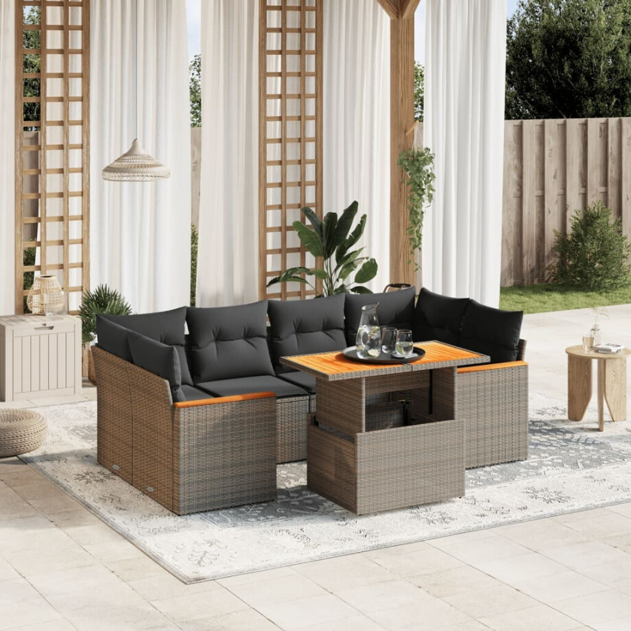 vidaXL 7-delige Loungeset met kussens poly rattan grijs afbeelding 1
