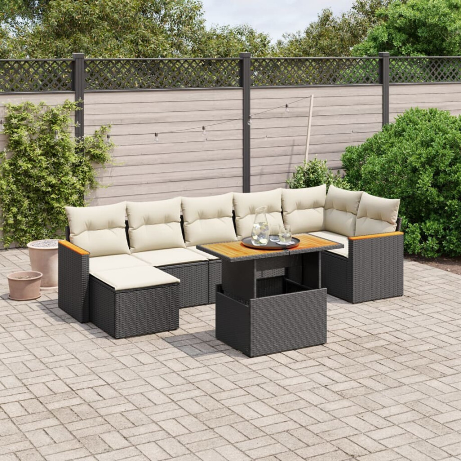 vidaXL 8-delige Loungeset met kussens poly rattan zwart afbeelding 1