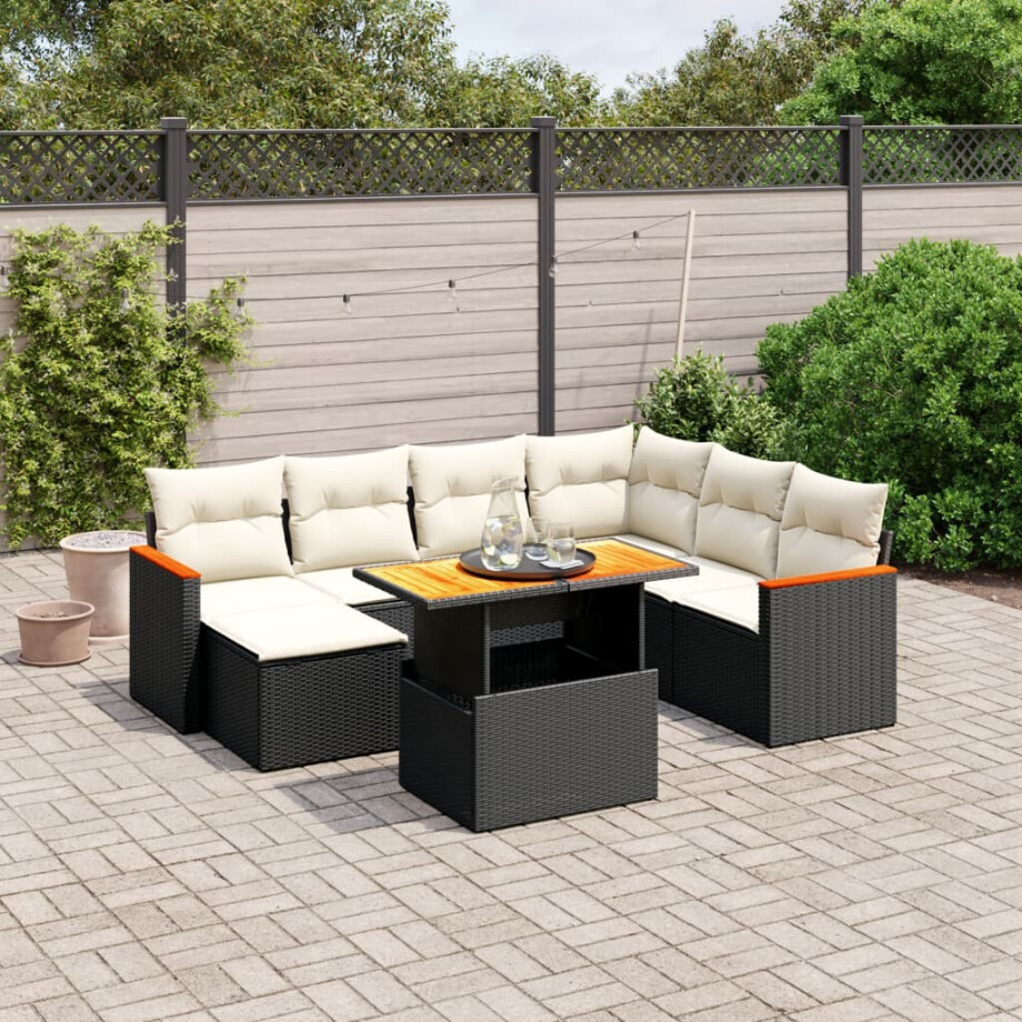 vidaXL 8-delige Loungeset met kussens poly rattan zwart afbeelding 1
