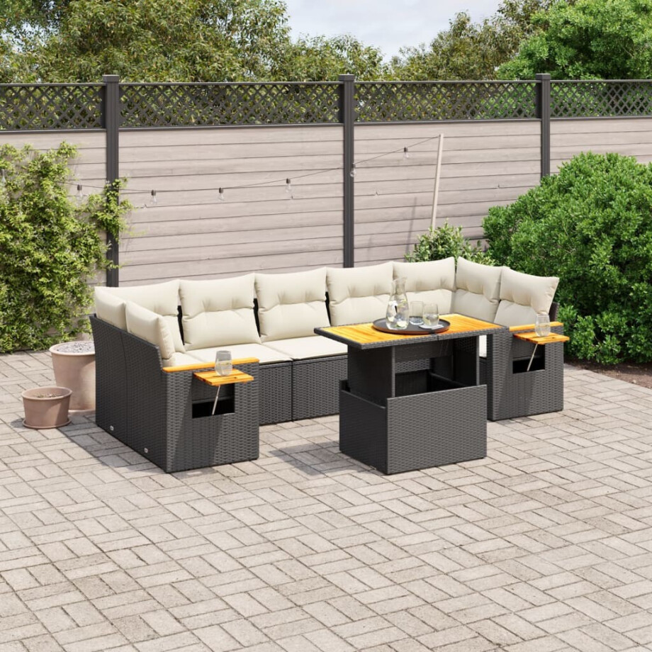 vidaXL 8-delige Loungeset met kussens poly rattan zwart afbeelding 1