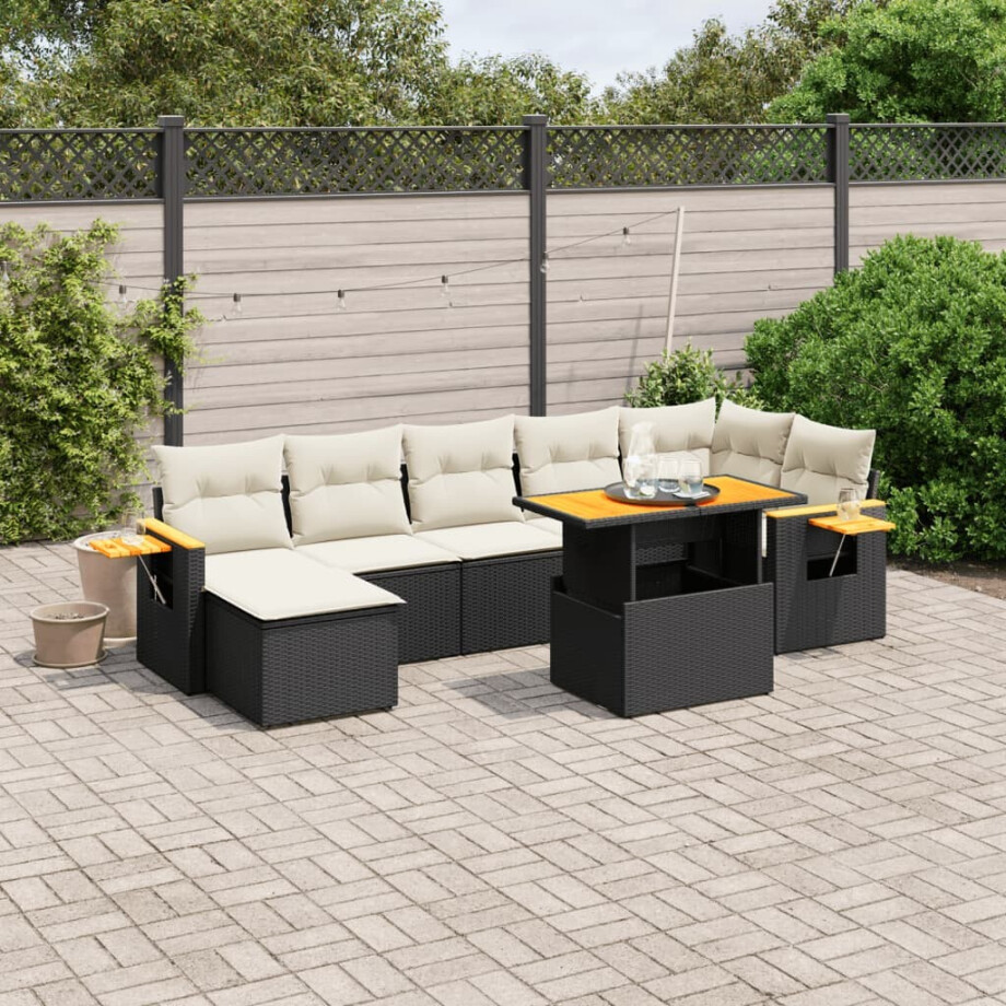 vidaXL 8-delige Loungeset met kussens poly rattan zwart afbeelding 1