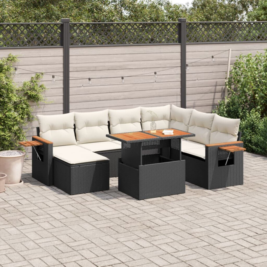 vidaXL 8-delige Loungeset met kussens poly rattan zwart afbeelding 1