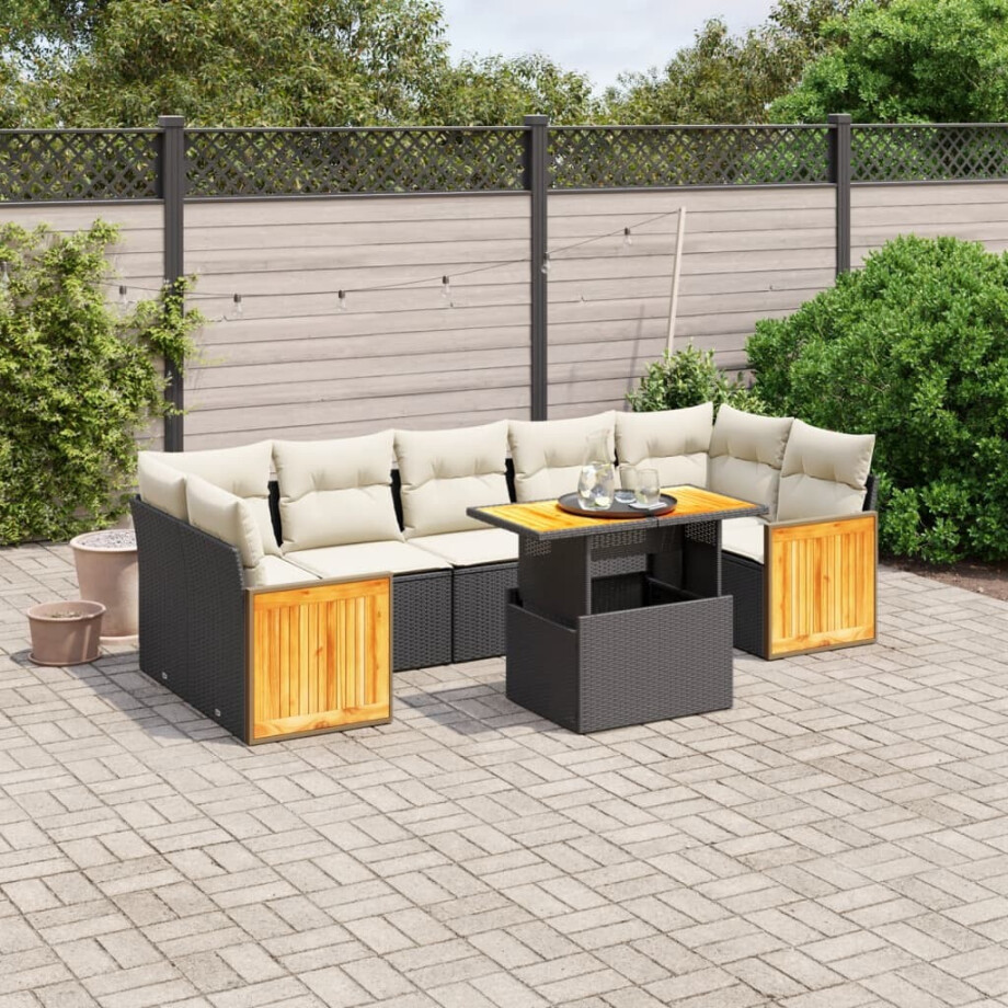 vidaXL 8-delige Loungeset met kussens poly rattan zwart afbeelding 1