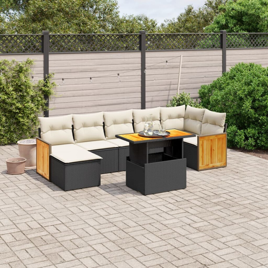 vidaXL 8-delige Loungeset met kussens poly rattan zwart afbeelding 1