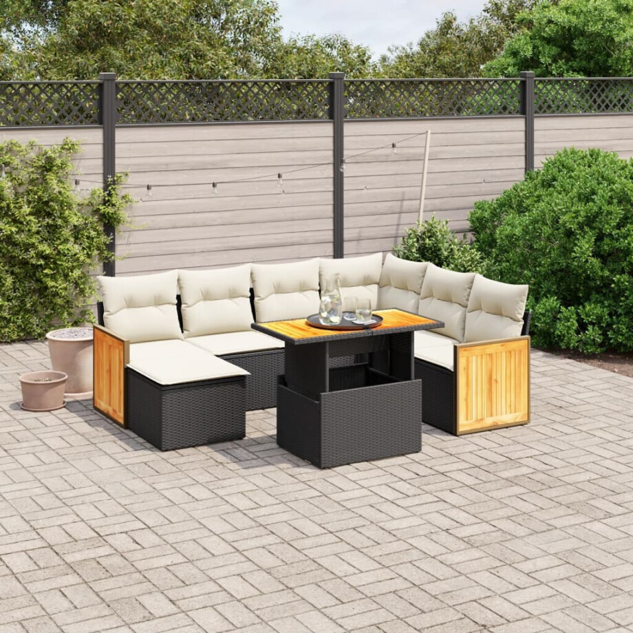 vidaXL 8-delige Loungeset met kussens poly rattan zwart afbeelding 1
