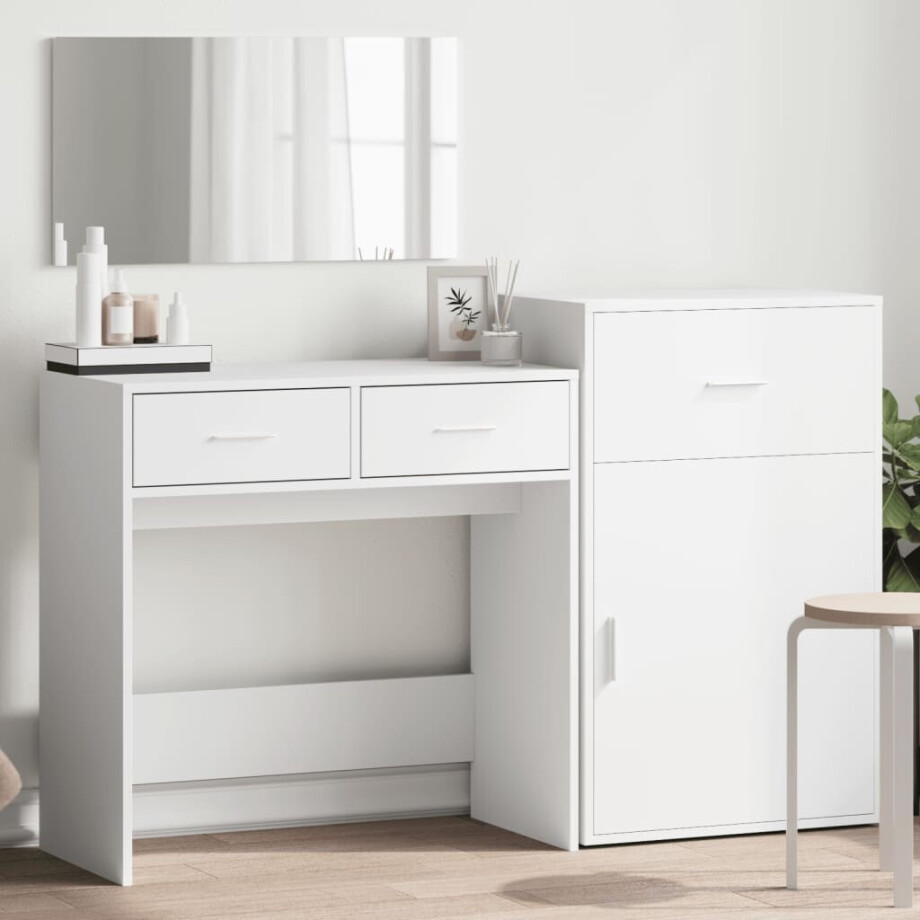 vidaXL 3-delige Kaptafelset bewerkt hout wit afbeelding 1