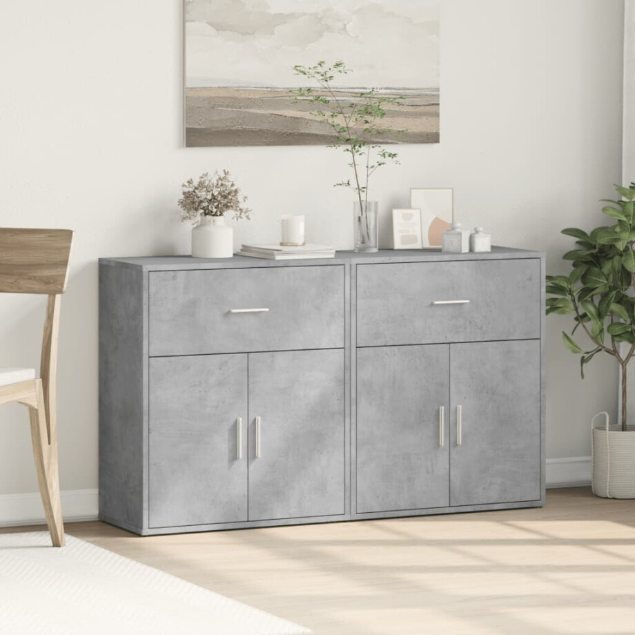 vidaXL Dressoirs 2 st 60x31x70 cm bewerkt hout betongrijs vidaXL Dressoirs 2 st 60x31x70 cm bewerkt hout betongrijs afbeelding 1