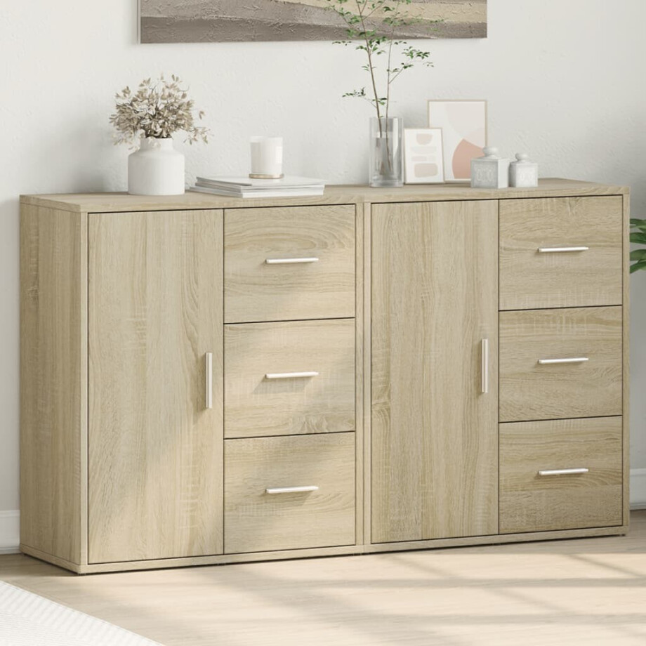 vidaXL Dressoirs 2 st 60x31x70 cm bewerkt hout sonoma eikenkleurig vidaXL Dressoirs 2 st 60x31x70 cm bewerkt hout sonoma eikenkleurig afbeelding 1