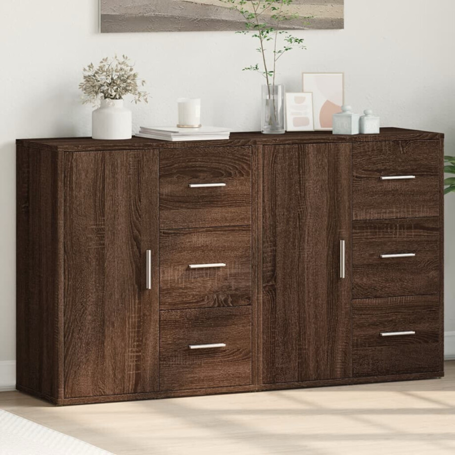 vidaXL Dressoirs 2 st 60x31x70 cm bewerkt hout bruin eikenkleurig afbeelding 1