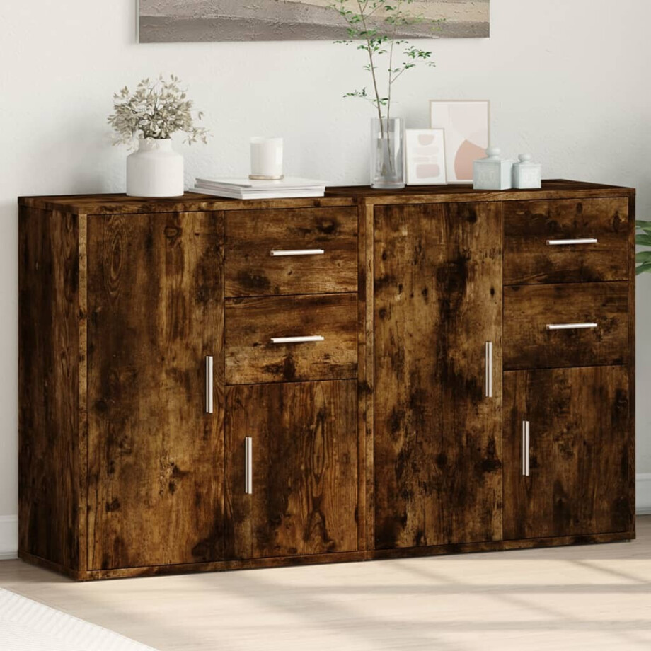 vidaXL Dressoirs 2 st 60x31x70 cm bewerkt hout gerookt eikenkleurig vidaXL Dressoirs 2 st 60x31x70 cm bewerkt hout gerookt eikenkleurig afbeelding 1