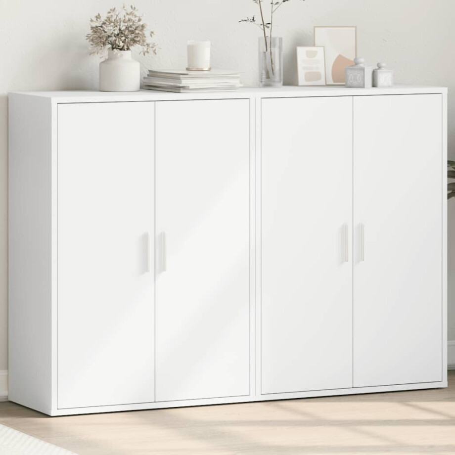 vidaXL Dressoirs 2 st 60x31x84 cm bewerkt hout wit afbeelding 1