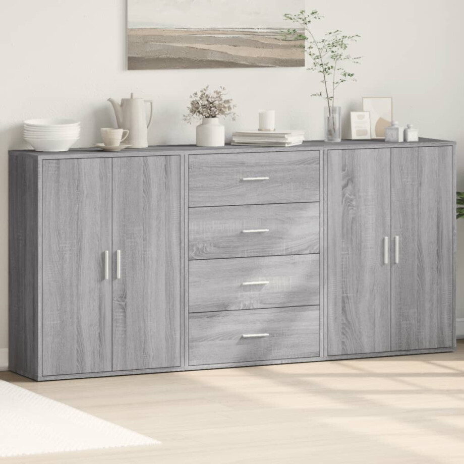 vidaXL Dressoirs 3 st 60x31x84 cm bewerkt hout grijs sonoma eikenkleur afbeelding 1