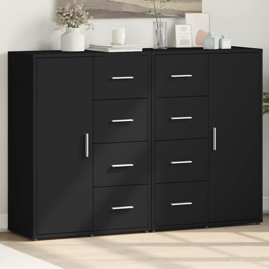 vidaXL Dressoirs 2 st 60x31x84 cm bewerkt hout zwart afbeelding 1