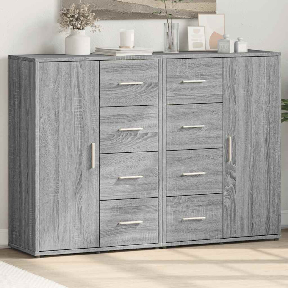 vidaXL Dressoirs 2 st 60x31x84 cm bewerkt hout grijs sonoma eikenkleur vidaXL Dressoirs 2 st 60x31x84 cm bewerkt hout grijs sonoma eikenkleur afbeelding 1