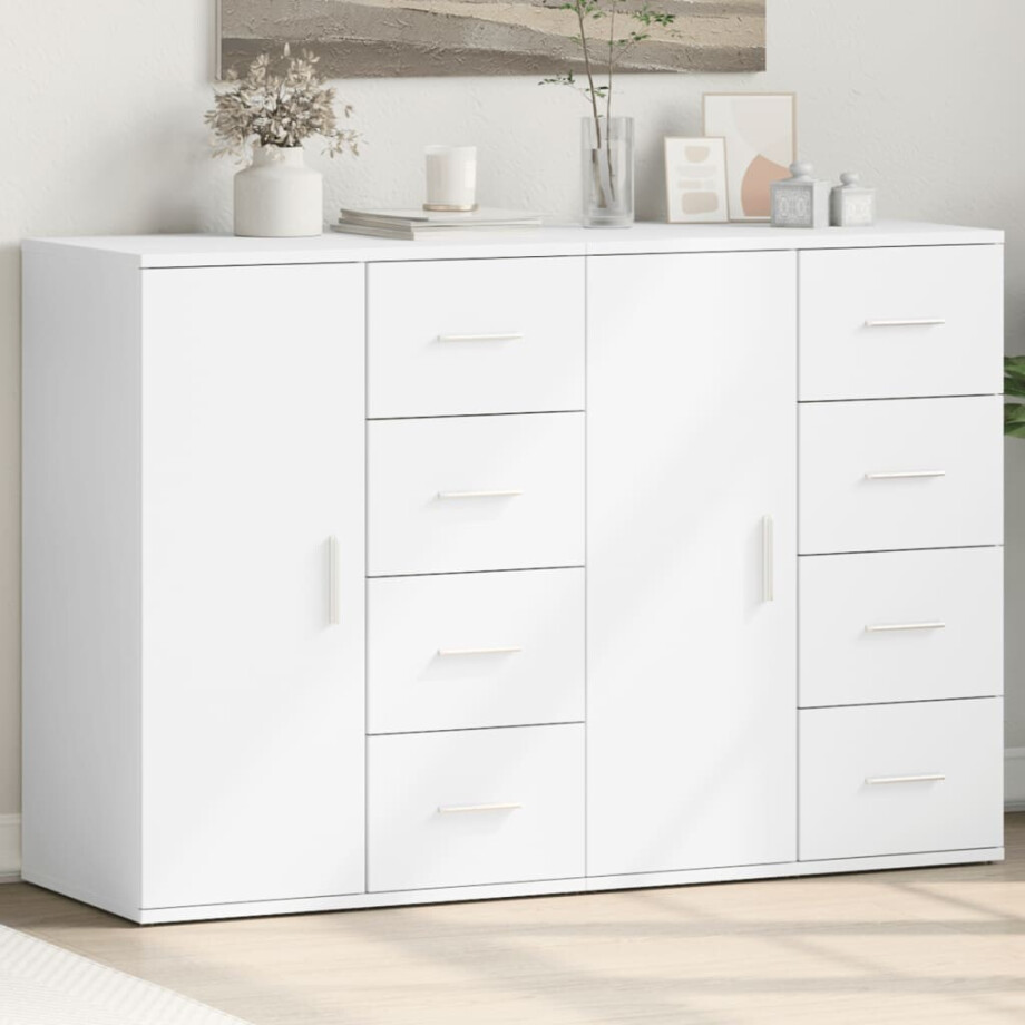vidaXL Dressoirs 2 st 59x39x80 cm bewerkt hout wit afbeelding 1
