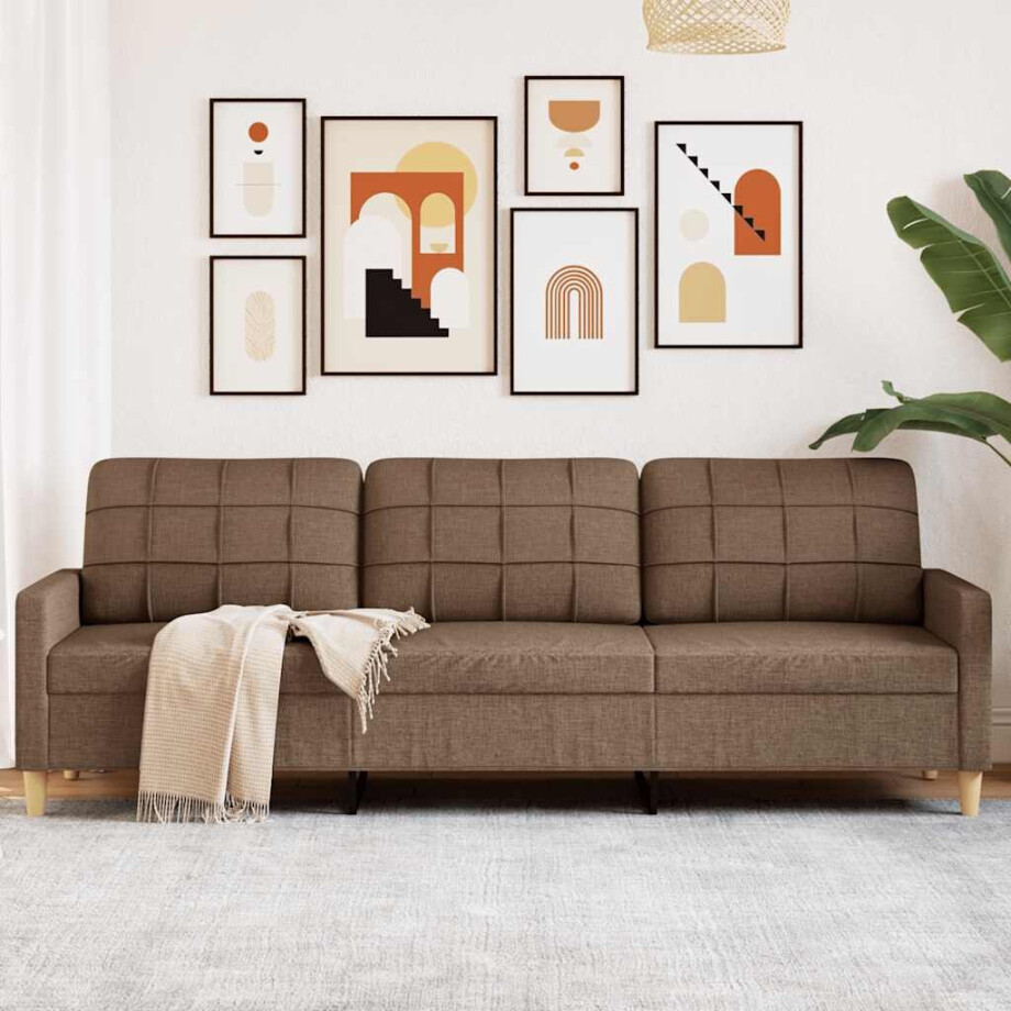 vidaXL Driezitsbank 210 cm stof bruin afbeelding 1