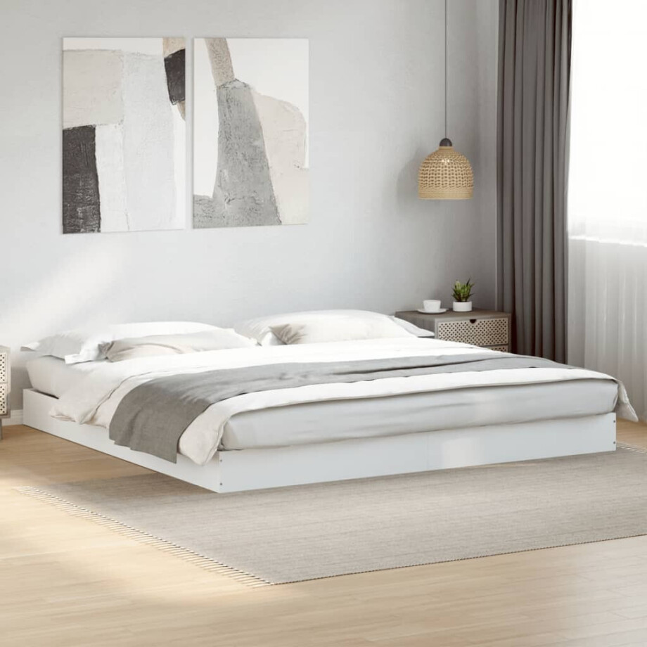 vidaXL Bedframe massief hout wit 200x200 cm afbeelding 1
