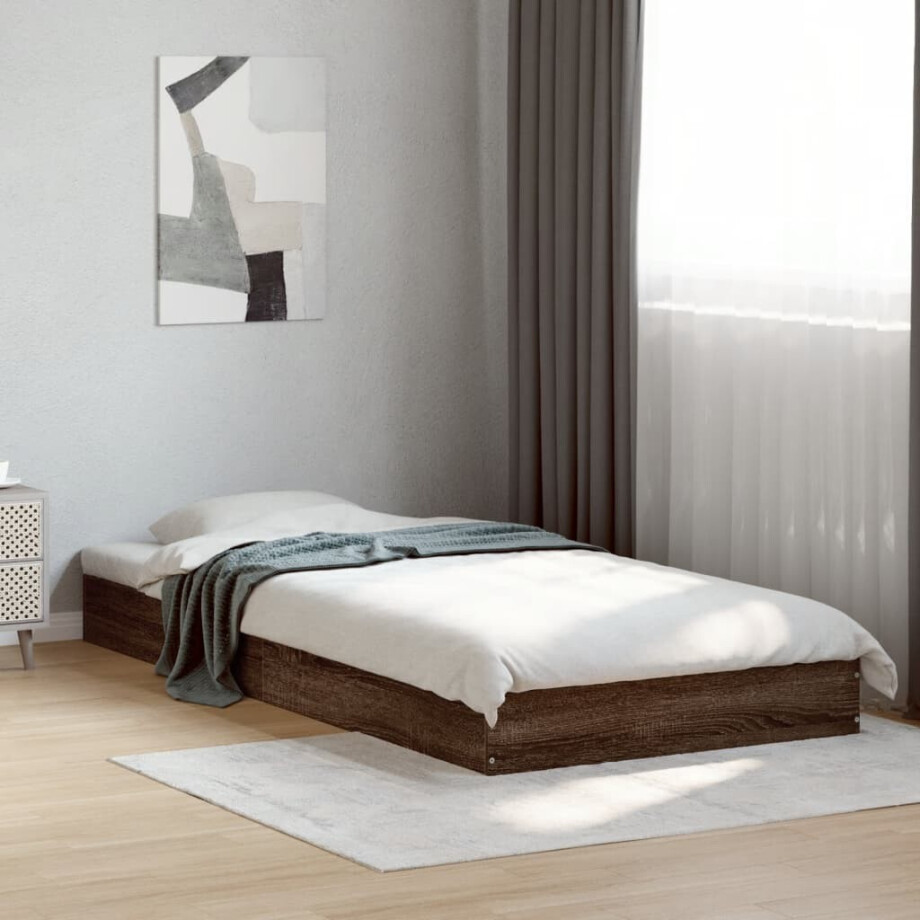 vidaXL Bedframe zonder matras bewerkt hout bruin eikenkleur 75x190 cm vidaXL Bedframe zonder matras bewerkt hout bruin eikenkleur 75x190 cm afbeelding 1
