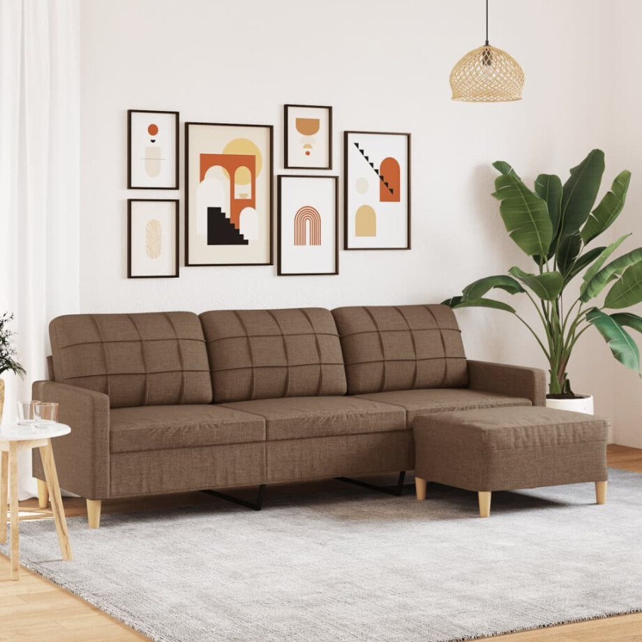 vidaXL Driezitsbank met voetenbank 210 cm stof bruin vidaXL Driezitsbank met voetenbank 210 cm stof bruin afbeelding 1