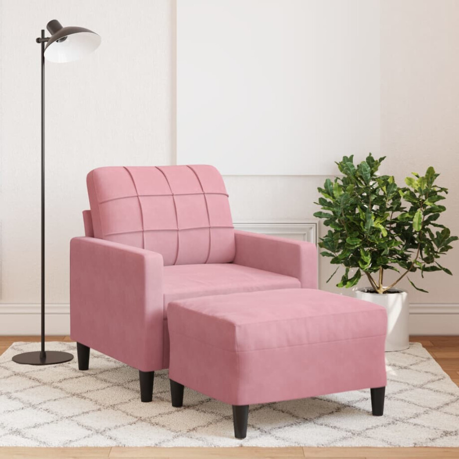 vidaXL Fauteuil met voetenbank 60 cm fluweel roze vidaXL Fauteuil met voetenbank 60 cm fluweel roze afbeelding 1