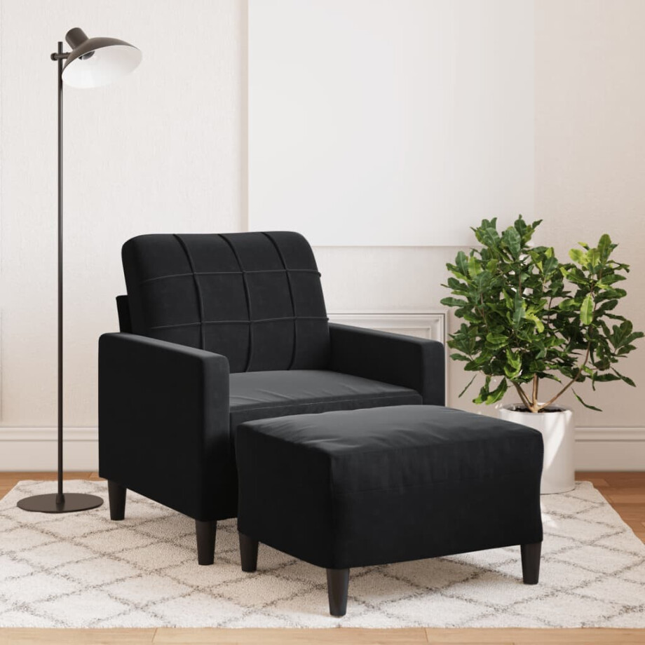 vidaXL Fauteuil met voetenbank 60 cm fluweel zwart vidaXL Fauteuil met voetenbank 60 cm fluweel zwart afbeelding 1