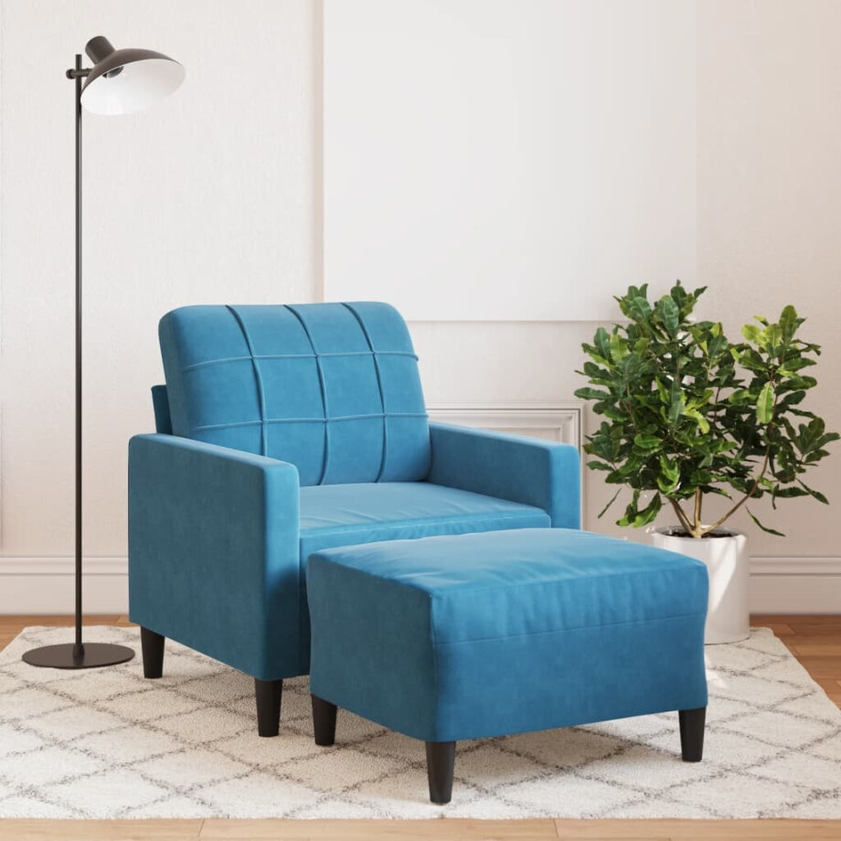 vidaXL Fauteuil met voetenbank 60 cm fluweel blauw vidaXL Fauteuil met voetenbank 60 cm fluweel blauw afbeelding 1