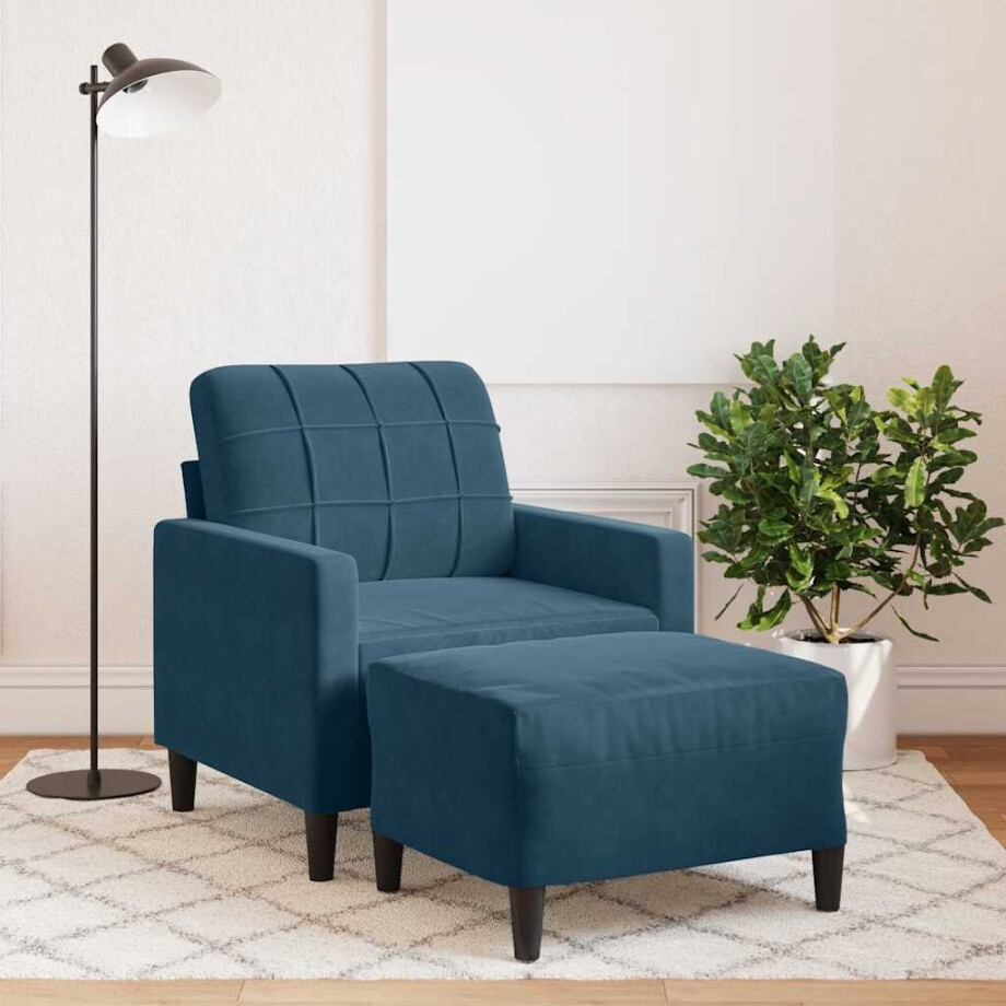 vidaXL Fauteuil met voetenbank 60 cm fluweel blauw vidaXL Fauteuil met voetenbank 60 cm fluweel blauw afbeelding 1