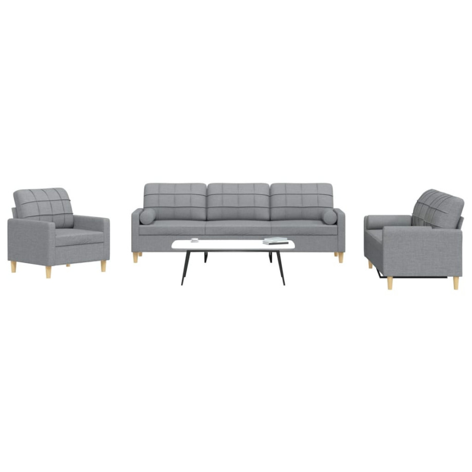 vidaXL 3-delige Loungeset met sierkussens stof lichtgrijs afbeelding 1