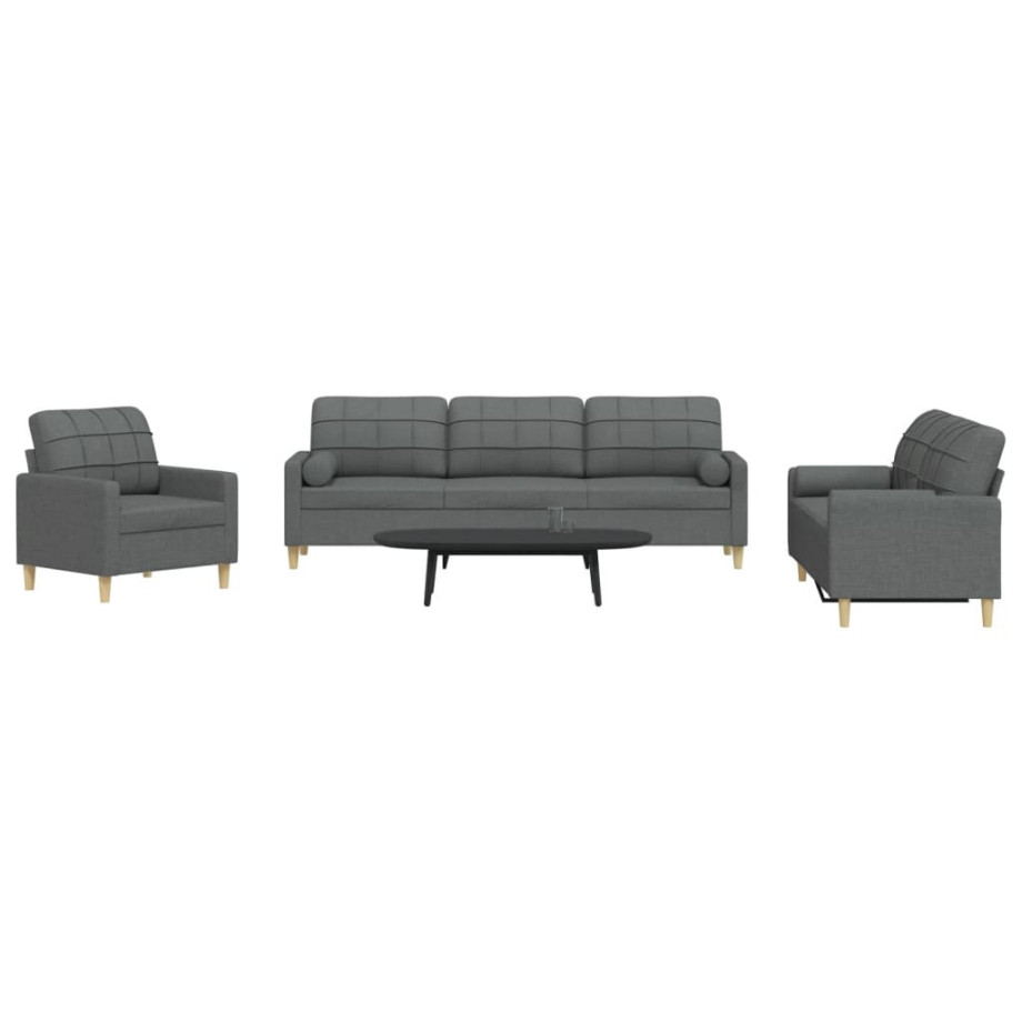 vidaXL 3-delige Loungeset met sierkussens stof donkergrijs vidaXL 3-delige Loungeset met sierkussens stof donkergrijs afbeelding 1