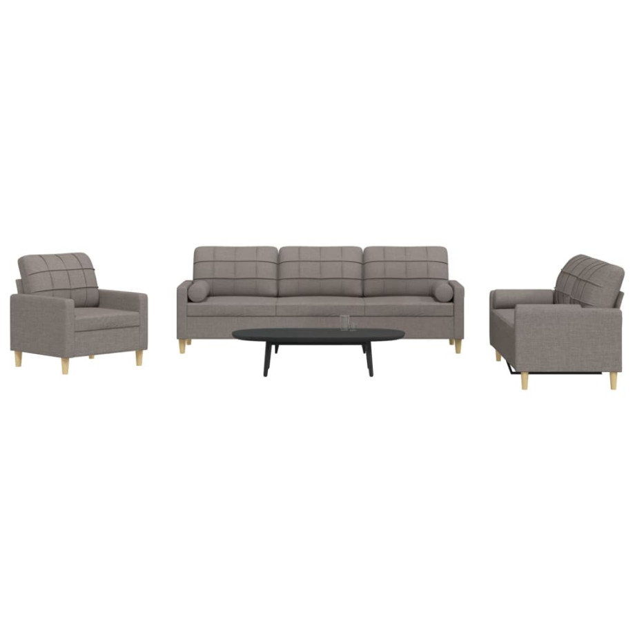 vidaXL 3-delige Loungeset met sierkussens stof taupe afbeelding 1