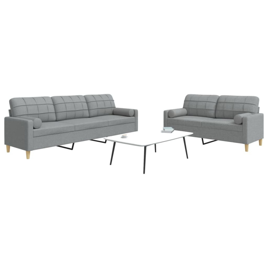 vidaXL 2-delige Loungeset met sierkussens stof lichtgrijs afbeelding 1