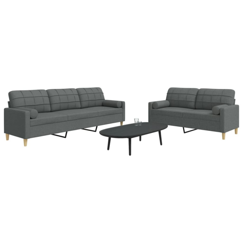 vidaXL 2-delige Loungeset met sierkussens stof donkergrijs afbeelding 1