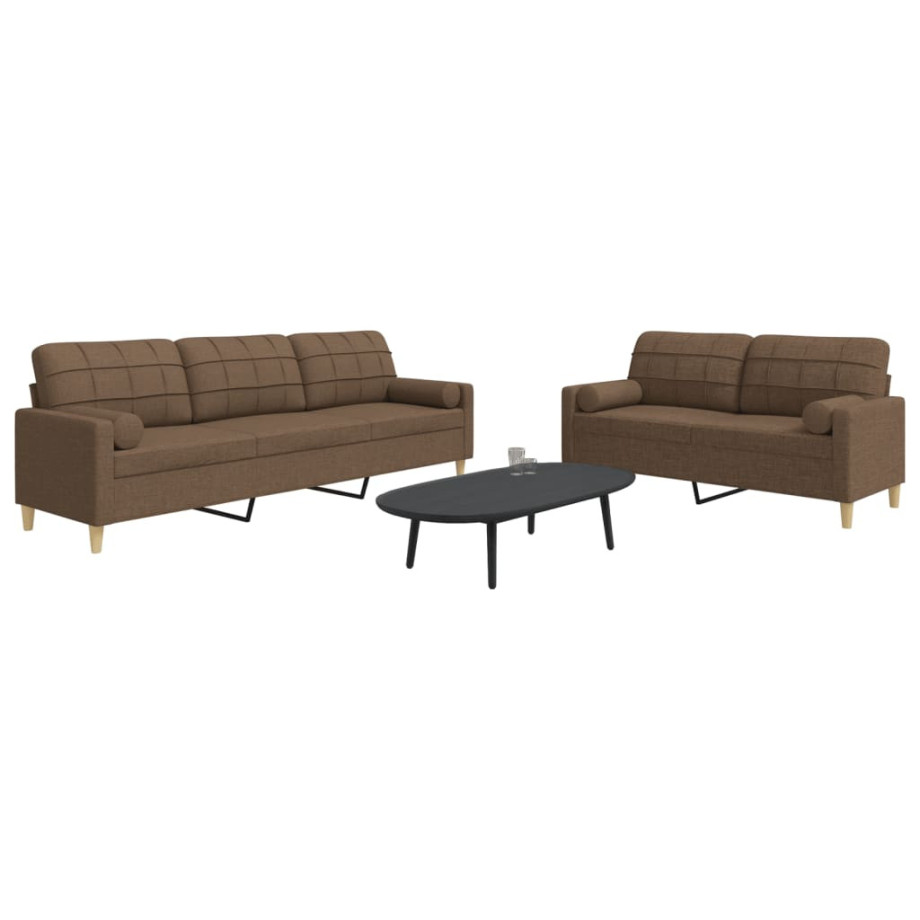 vidaXL 2-delige Loungeset met sierkussens stof bruin afbeelding 1