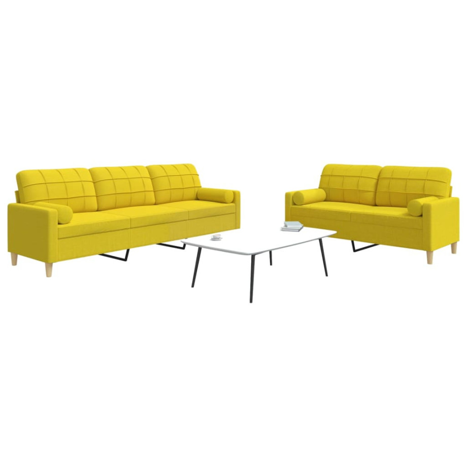 vidaXL 2-delige Loungeset met sierkussens stof lichtgeel afbeelding 1
