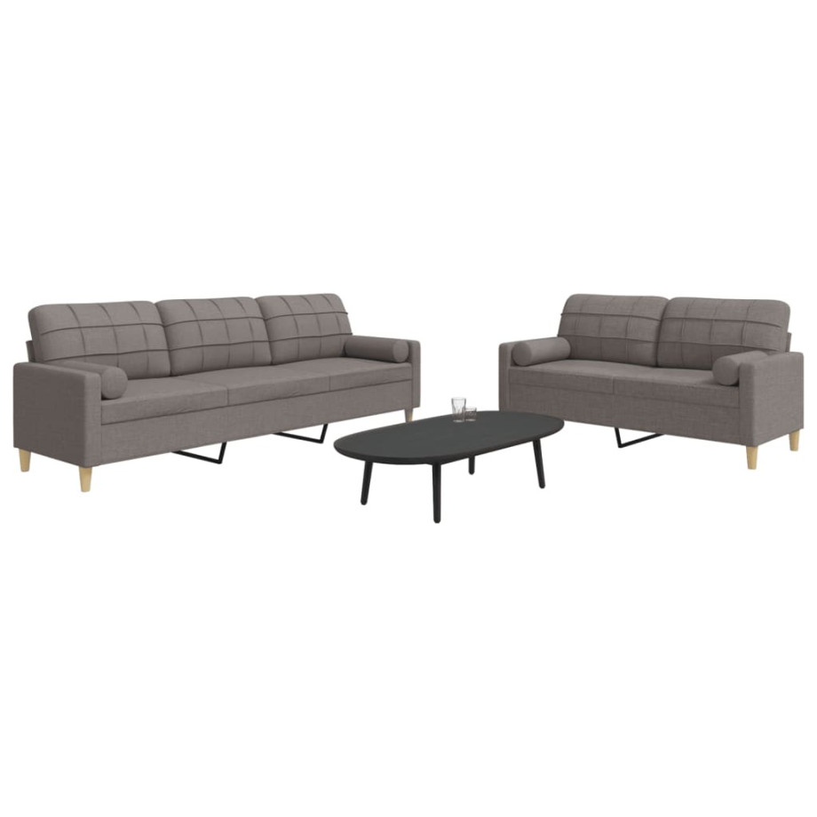 vidaXL 2-delige Loungeset met sierkussens stof taupe afbeelding 1