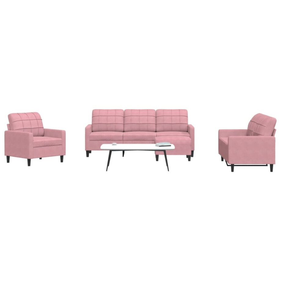 vidaXL 4-delige Loungeset met kussens fluweel roze vidaXL 4-delige Loungeset met kussens fluweel roze afbeelding 1