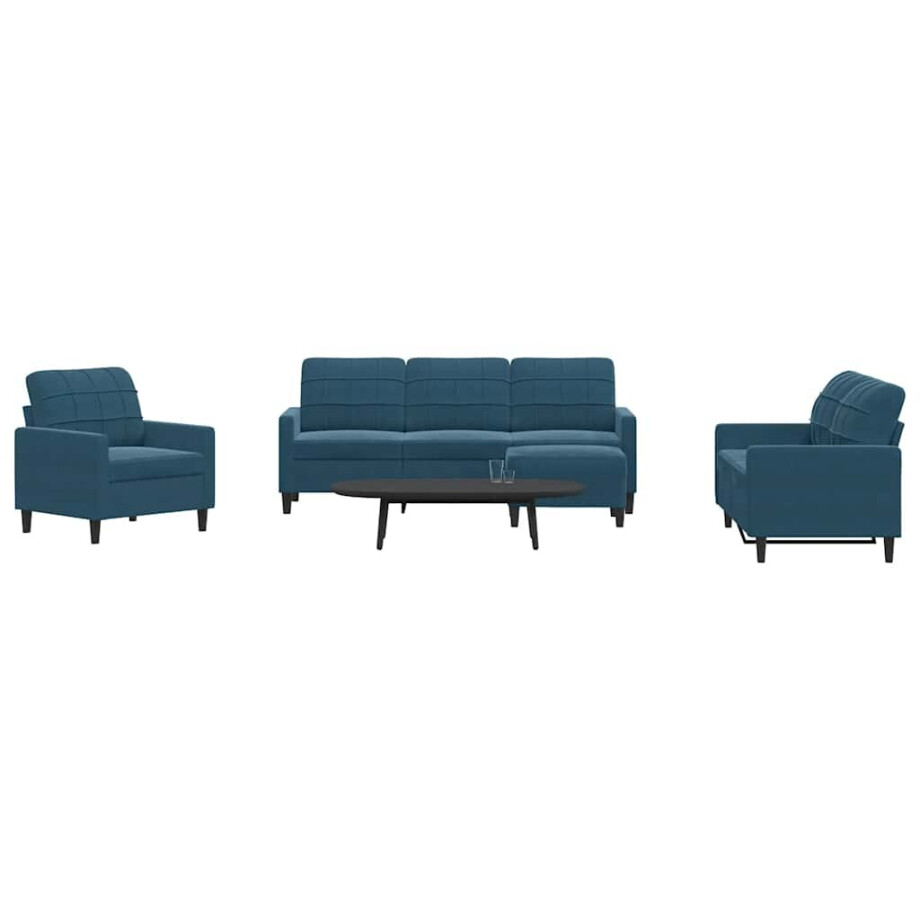 vidaXL 4-delige Loungeset met kussens fluweel blauw afbeelding 1
